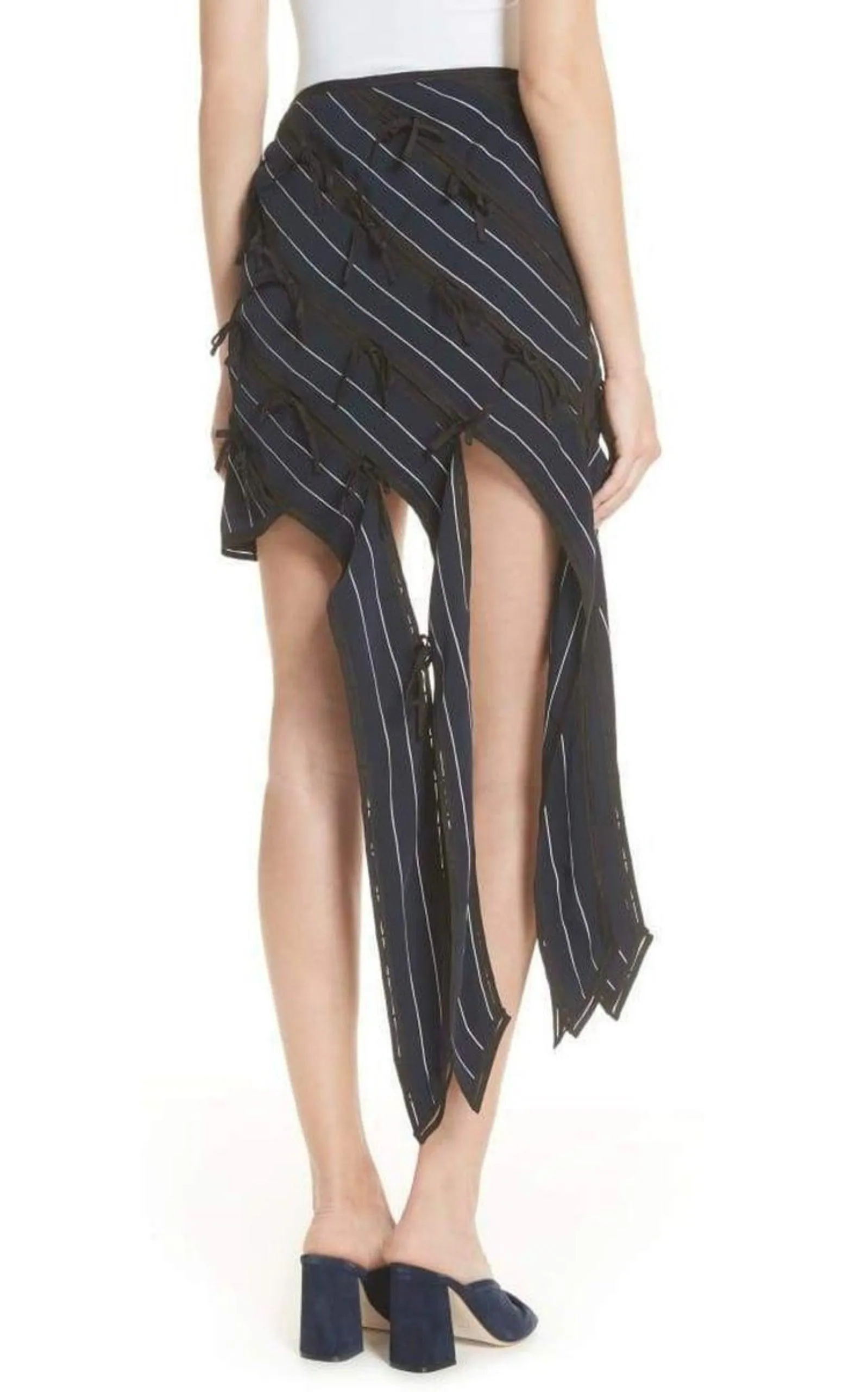Pinstripe Ribbon Asymmetric Panelled Mini Skirt sold by Runaway Catalog product image thumbnail 5