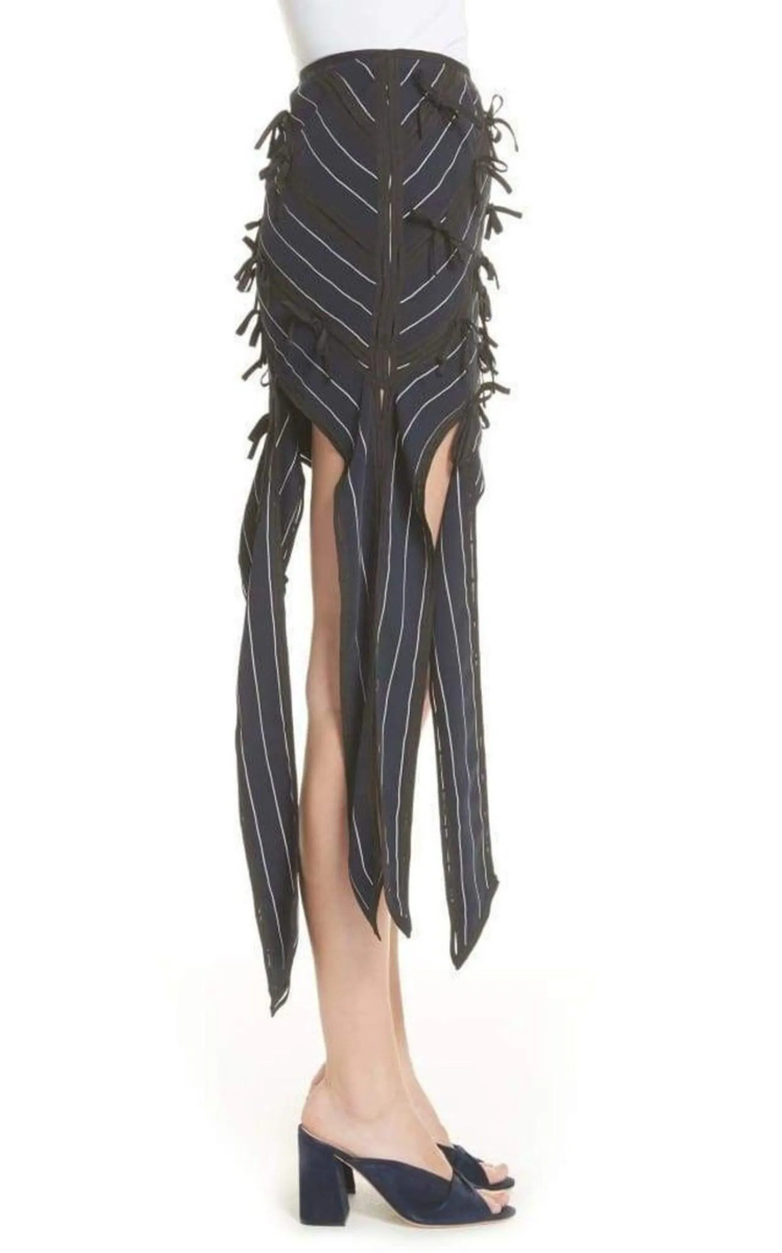 Pinstripe Ribbon Asymmetric Panelled Mini Skirt sold by Runaway Catalog product image thumbnail 3