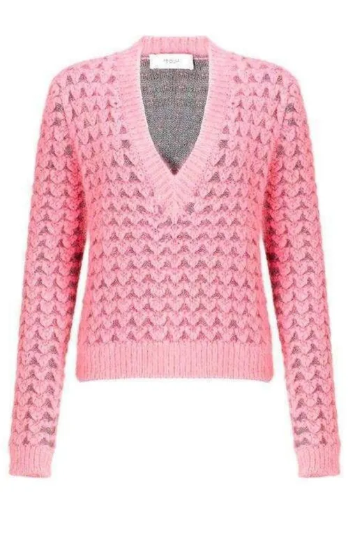 Chunky Pink Angora V Neck Jumper sold by Runaway Catalog