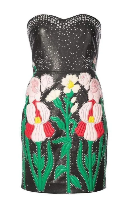 Leather Flower Intarsia Strapless Dress sold by Runaway Catalog
