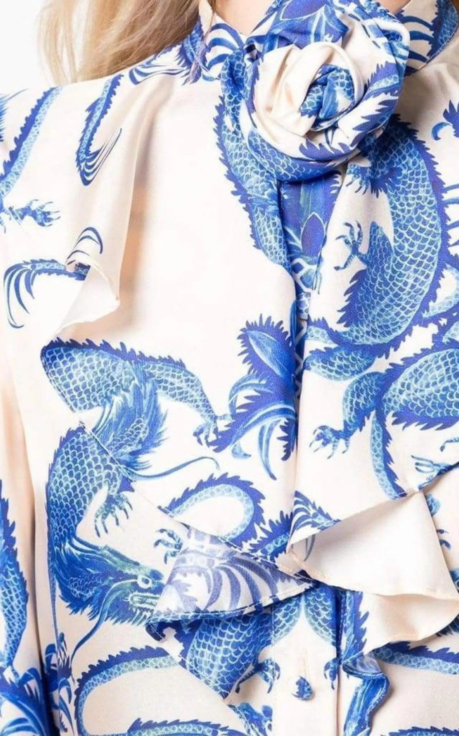 Silk Dragon Print Twill Ruffle Neck Dress sold by Runaway Catalog product image thumbnail 5