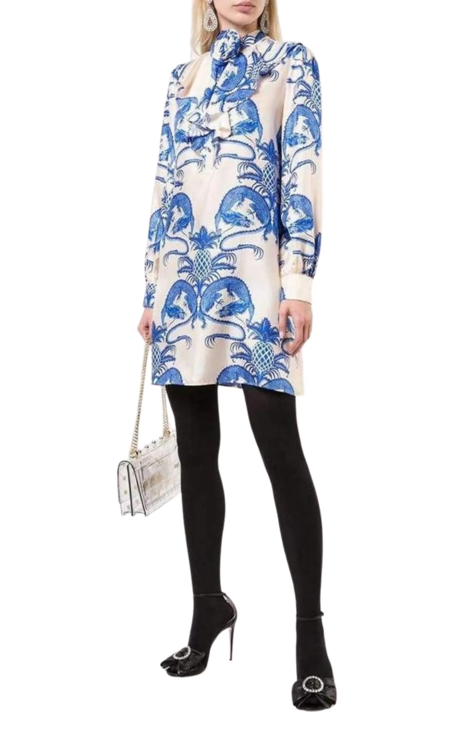 Silk Dragon Print Twill Ruffle Neck Dress sold by Runaway Catalog product image thumbnail 2