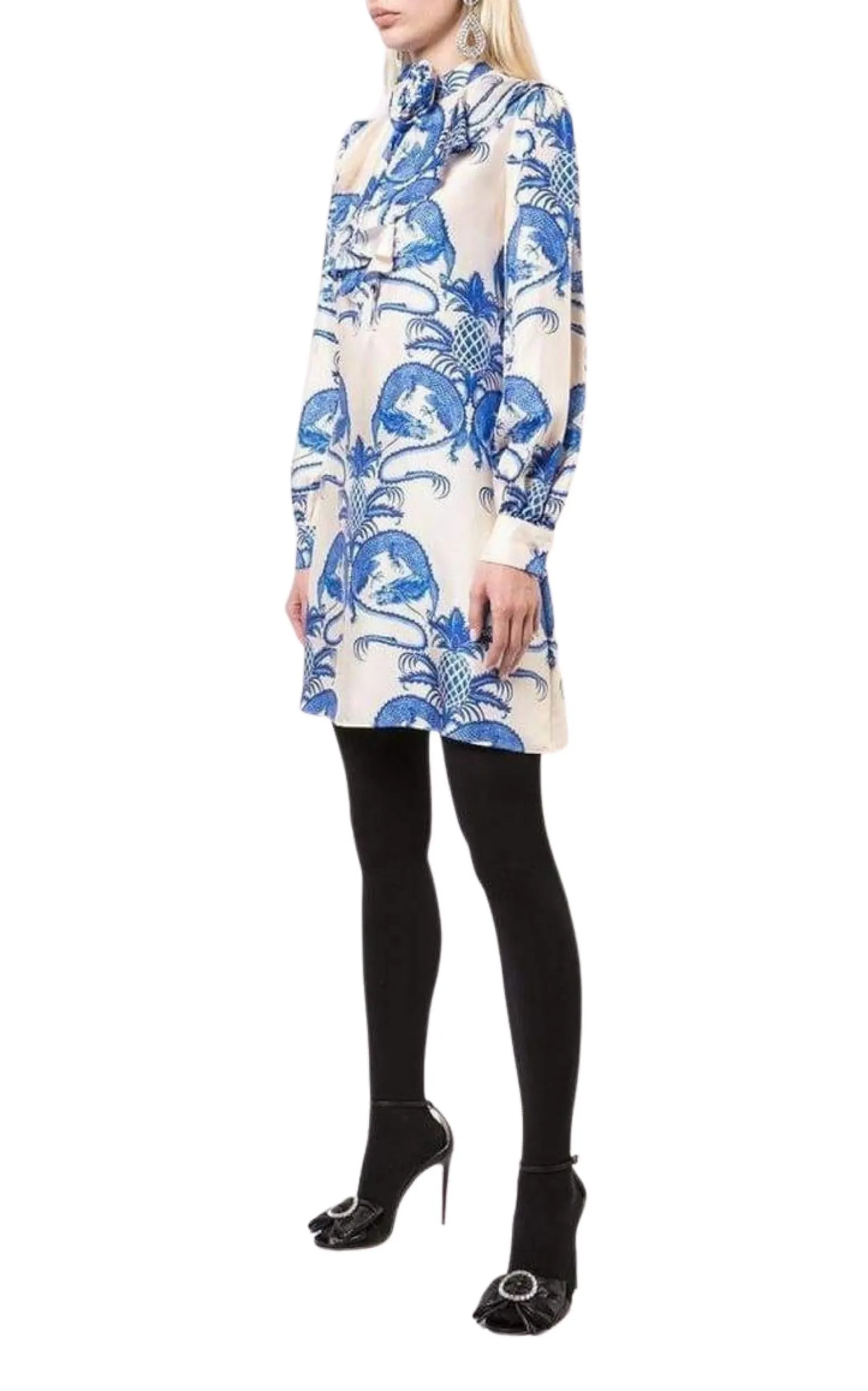Silk Dragon Print Twill Ruffle Neck Dress sold by Runaway Catalog product image thumbnail 3