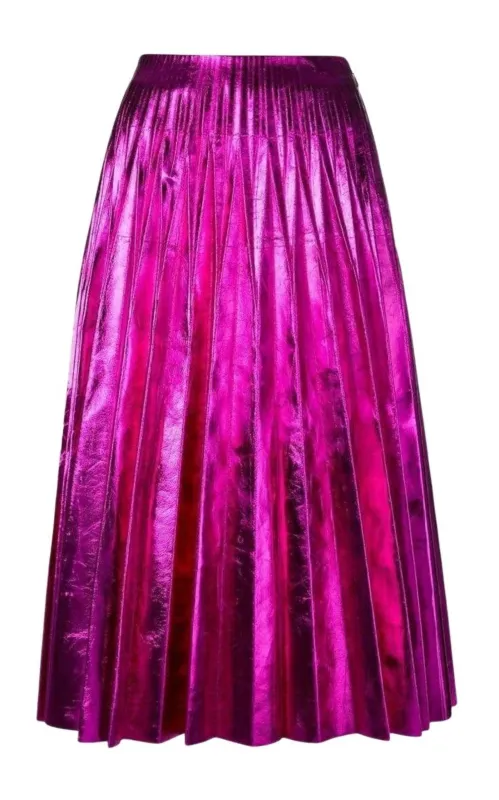 Pleated Metallic Leather Midi Skirt sold by Runaway Catalog