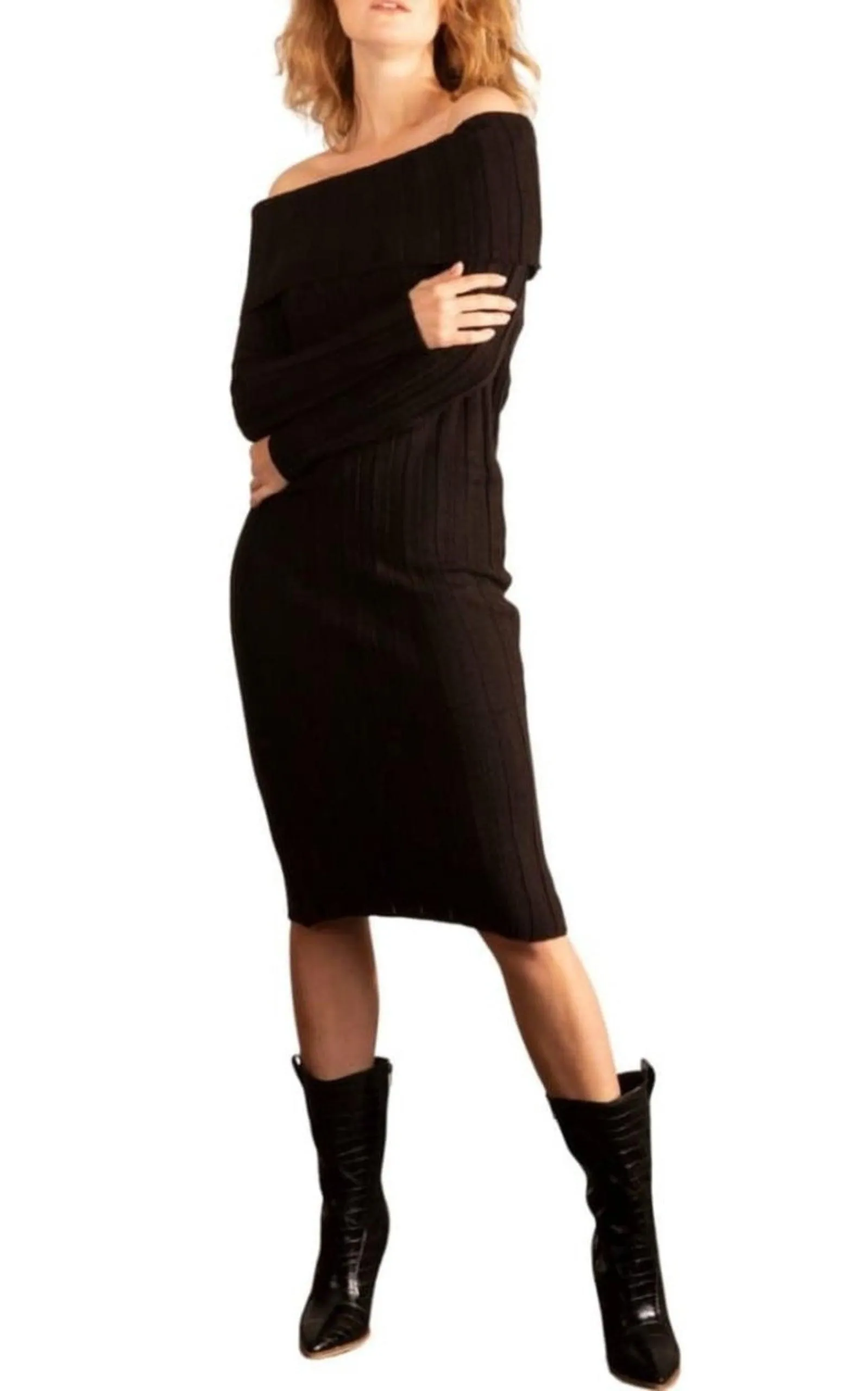 Black Bodycon off Shoulder Dress sold by Runaway Catalog product image thumbnail 3
