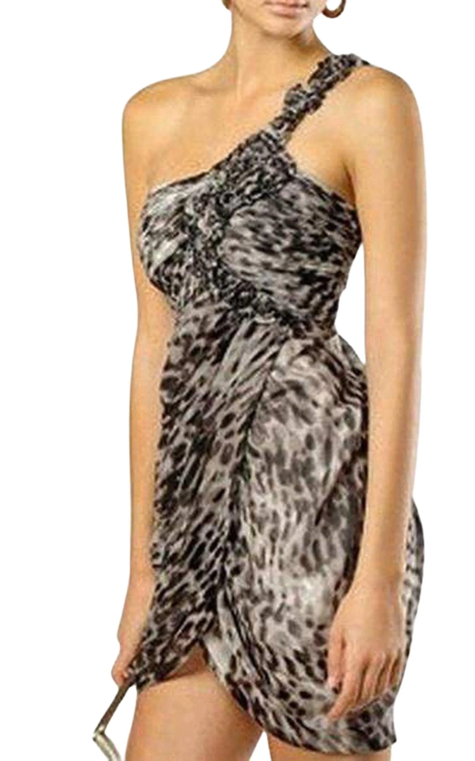 One shoulder Animal Print Silk Dress sold by Runaway Catalog