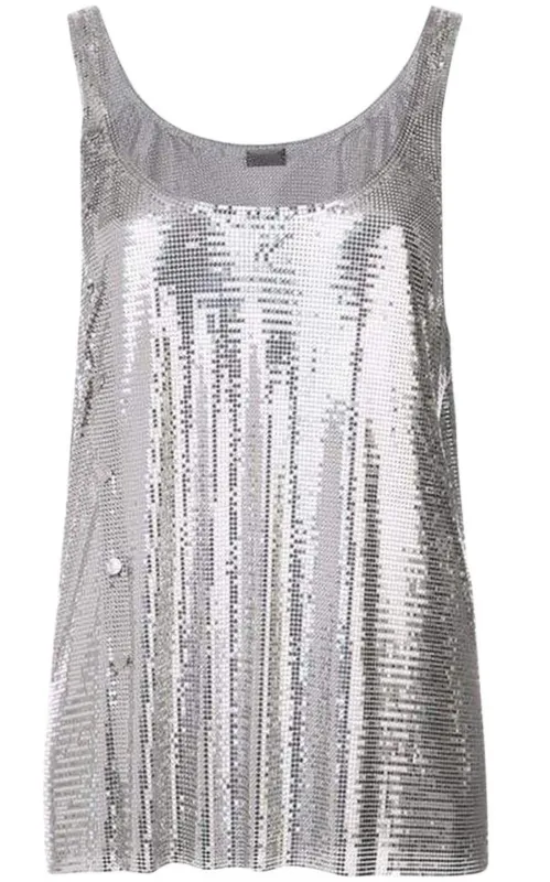Silver Asymmetric Metal Mesh Top sold by Runaway Catalog