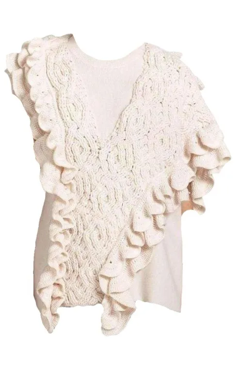 Wool Crochet Ruffle Sleeveless Knit Sweater Vest sold by Runaway Catalog