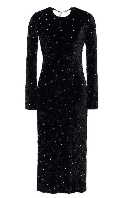 Open-Back Crystal-Embellished Crushed-Velvet Midi Dress made by Miu Miu