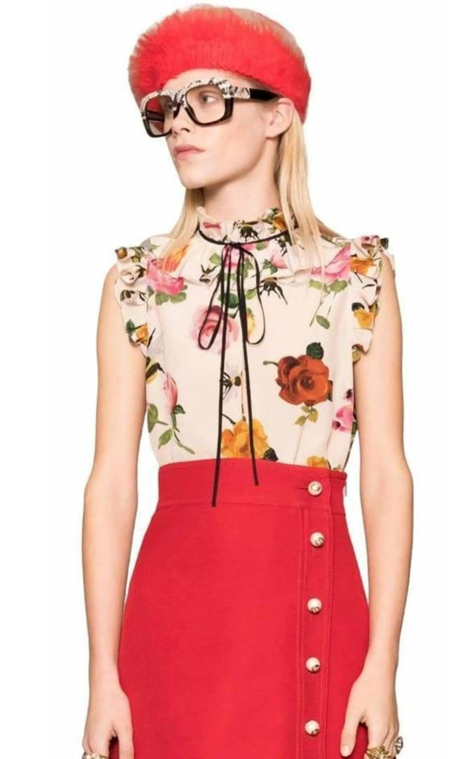 Rose Print Ivory Silk Shirt sold by Runaway Catalog product image thumbnail 3
