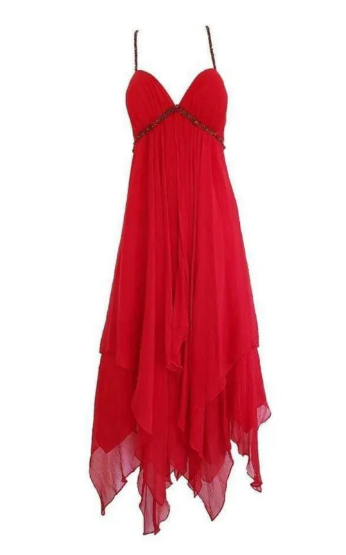 New Red Silk Asymmetrical Embellished Dress sold by Runaway Catalog