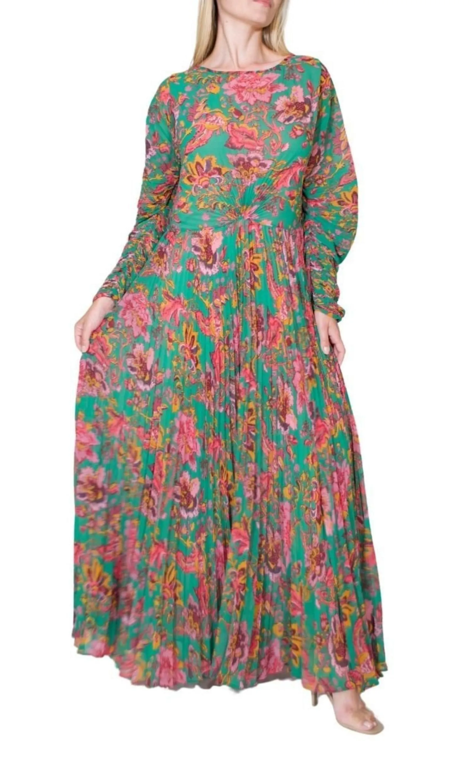 Ying Yang Micro-Print Pleated Chiffon Gown sold by Runaway Catalog product image thumbnail 3