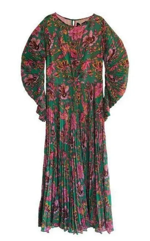 Ying Yang Micro-Print Pleated Chiffon Gown sold by Runaway Catalog