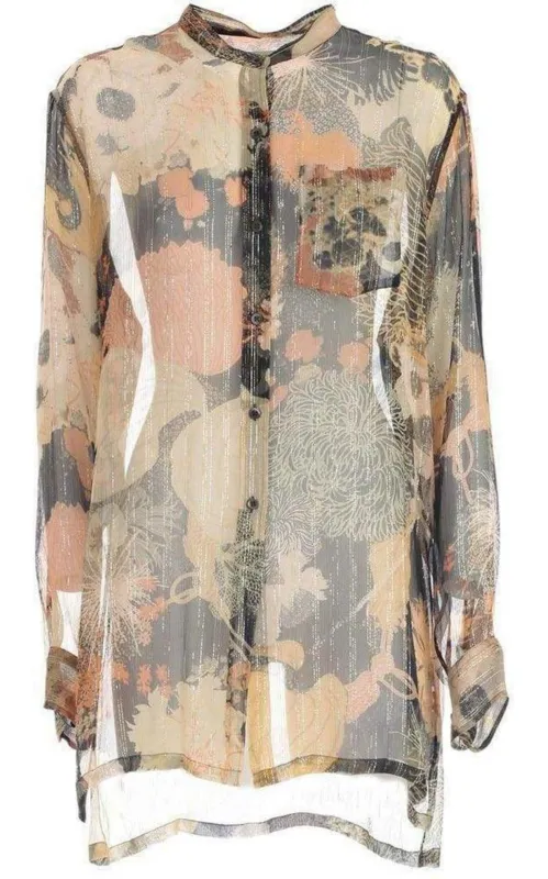 Floral Print Silk Chiffon Shirt sold by Runaway Catalog