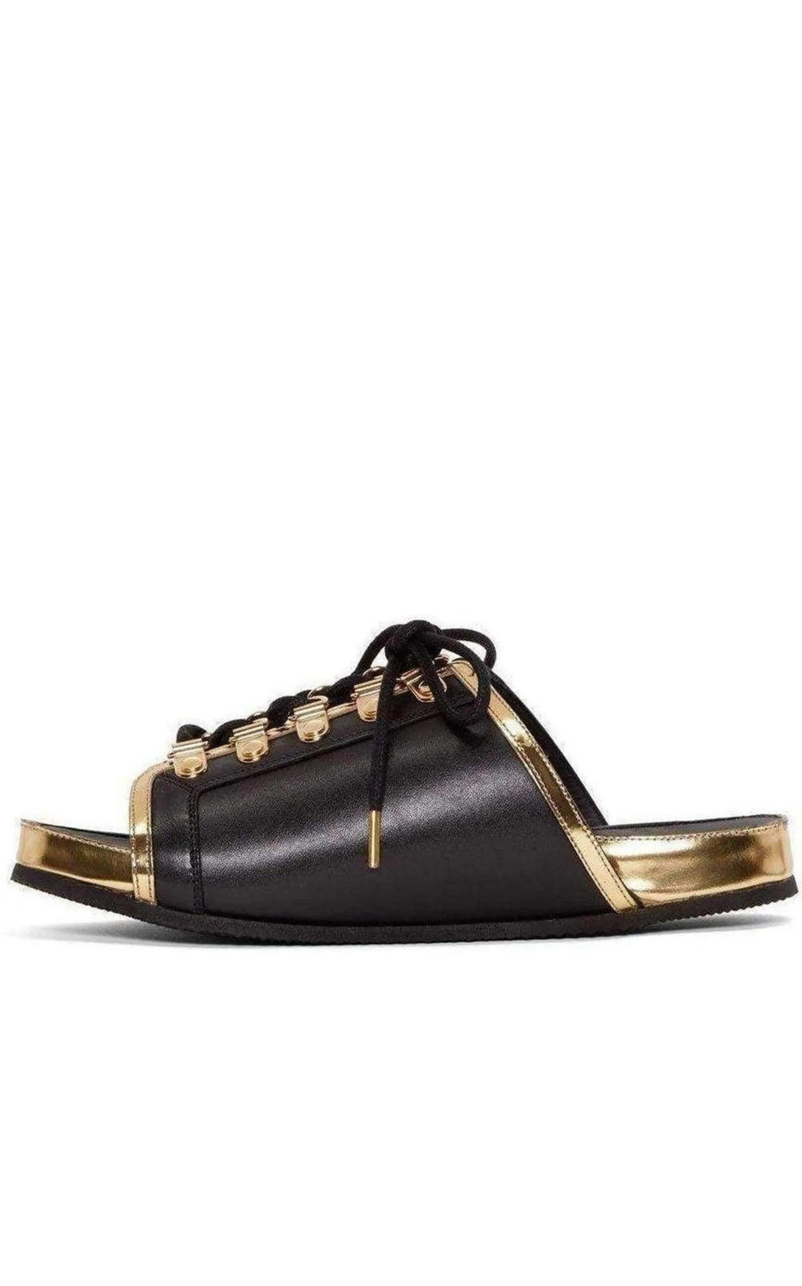 Black Gold Lace up Sliders Men Leather Sandals sold by Runaway Catalog product image thumbnail 2