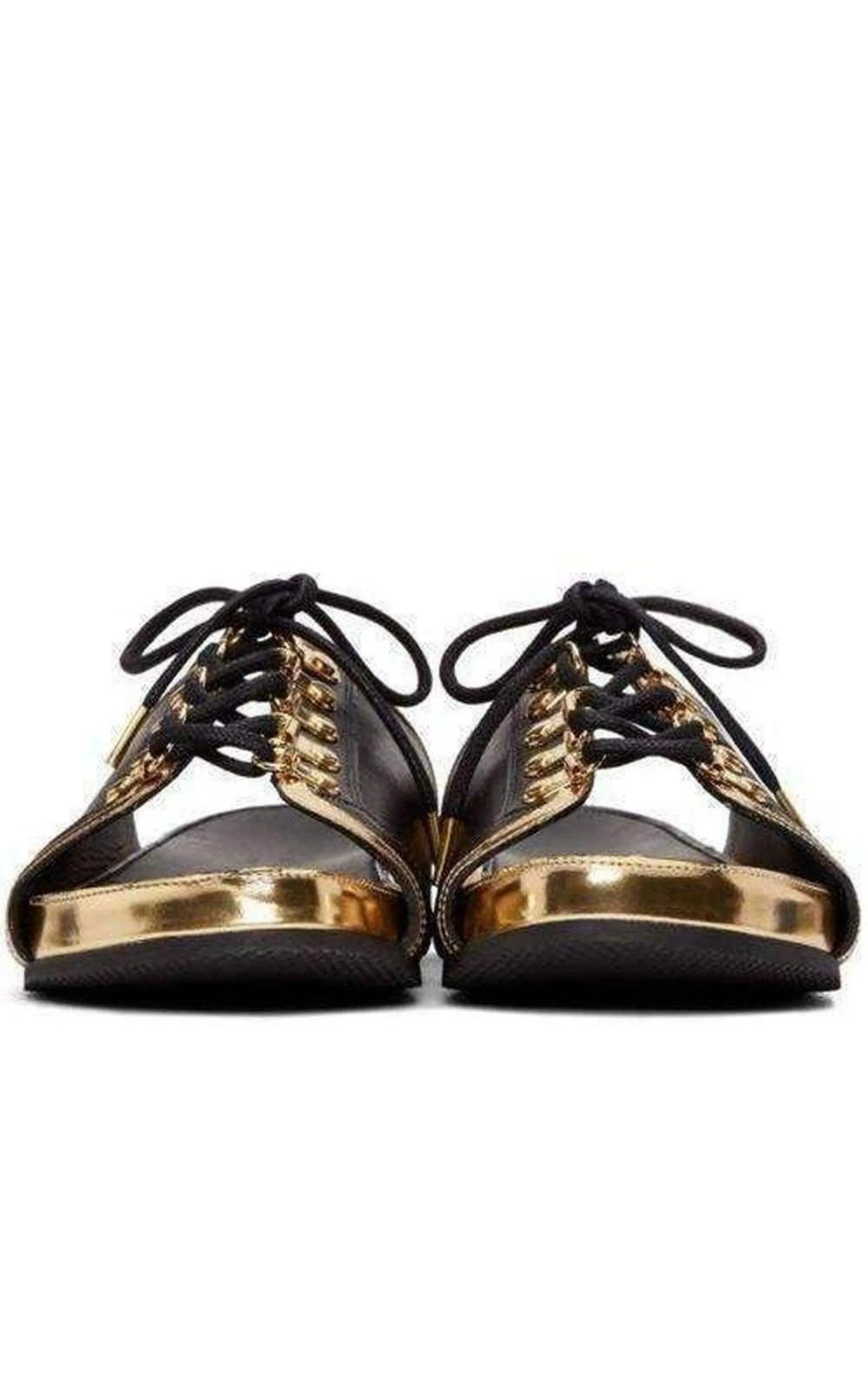 Black Gold Lace up Sliders Men Leather Sandals sold by Runaway Catalog product image thumbnail 3