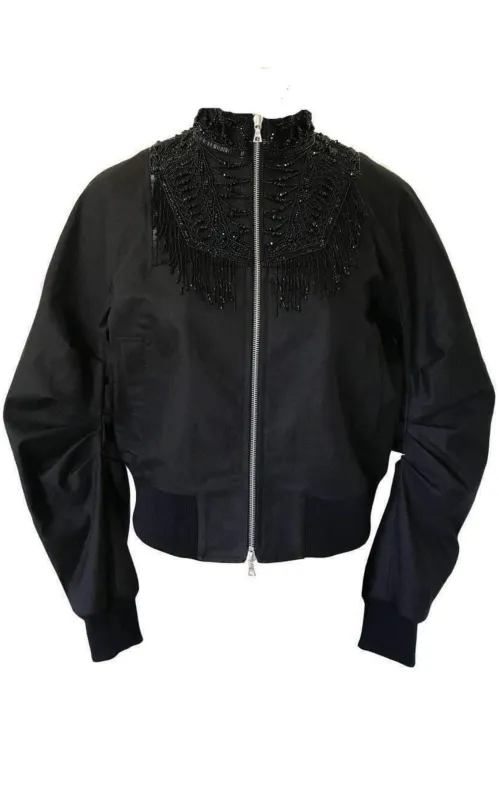 Beaded Collar Cotton Bomber Jacket sold by Runaway Catalog