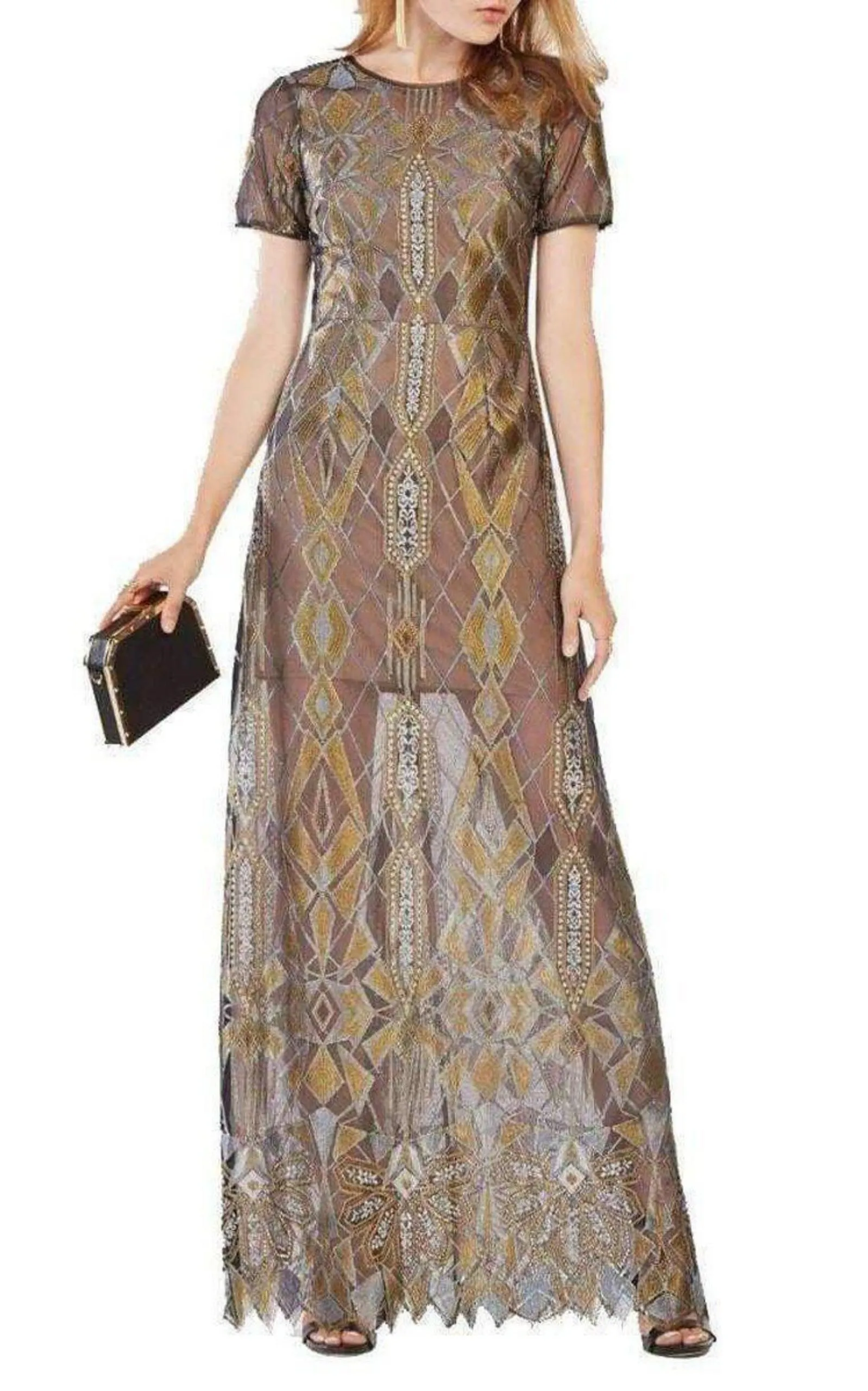 Taliah Metallic Geometric Lace Gown sold by Runaway Catalog