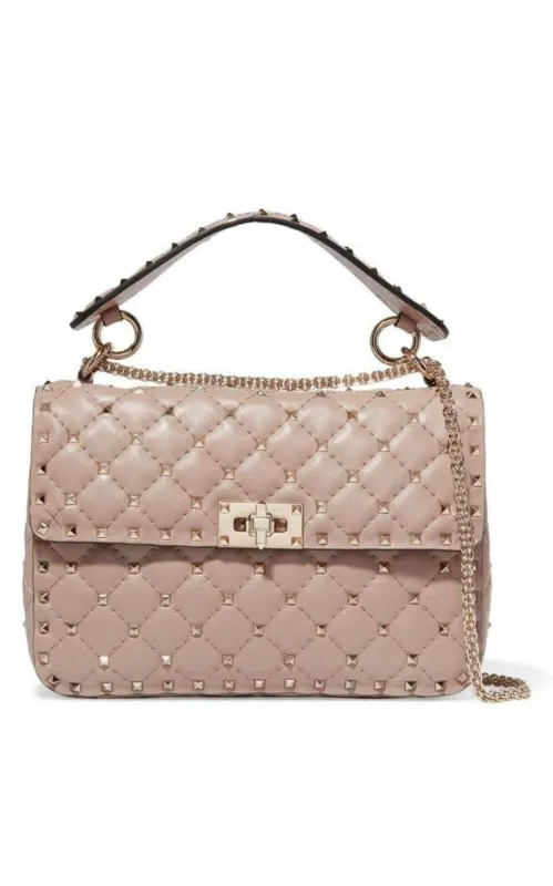 Beige Medium Rockstud Matelassé Bag made by Valentino