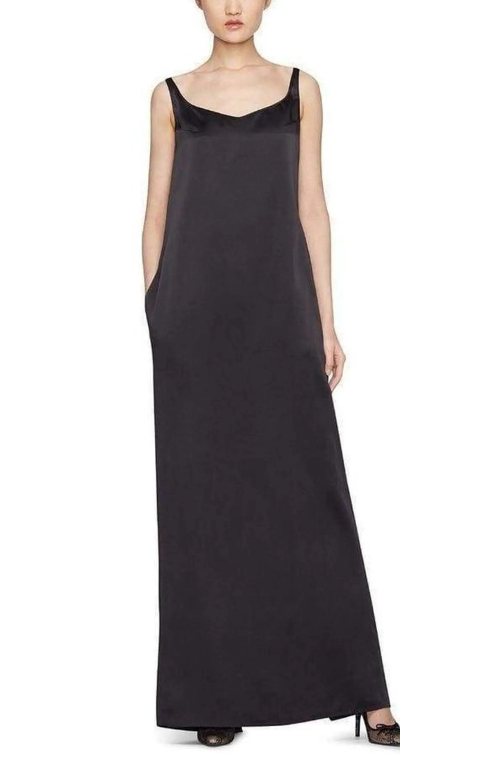 Sleeveless Black Satin Maxi Gown sold by Runaway Catalog