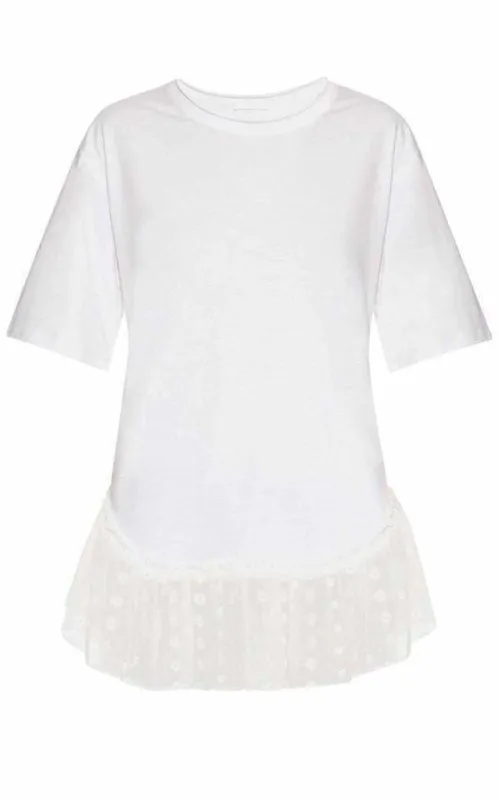 Lace Trimmed White Short Sleeve T-Shirt sold by Runaway Catalog