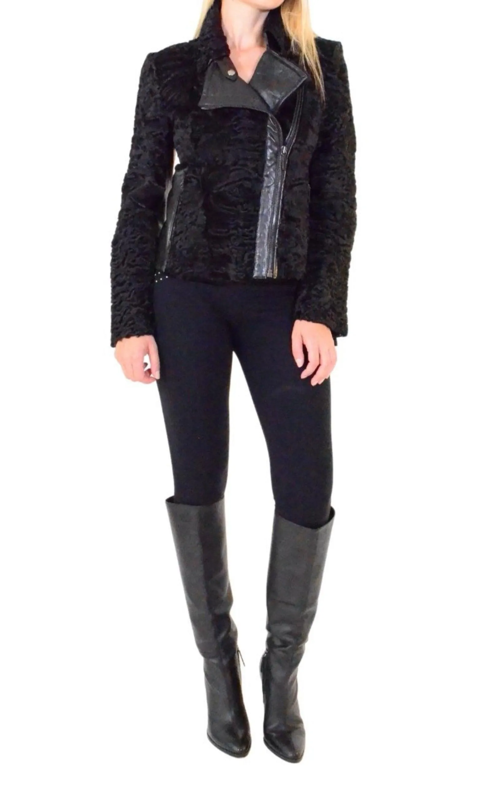 Black Astrakhan Lamb Fur Karakul Biker Jacket sold by Runaway Catalog product image thumbnail 4
