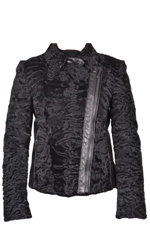 Black Astrakhan Lamb Fur Karakul Biker Jacket sold by Runaway Catalog