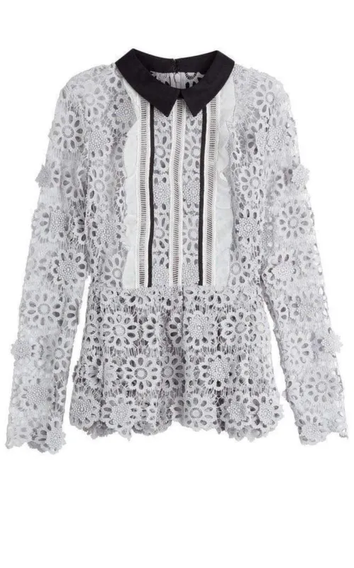 Ice Grey 3D Floral Guipure Lace Shirt sold by Runaway Catalog