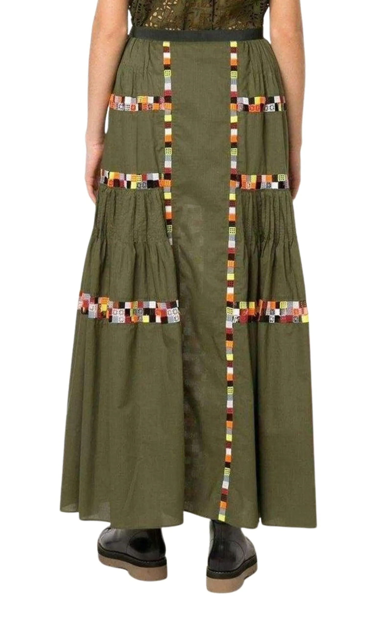 Military Green Embroidered Long Skirt sold by Runaway Catalog product image thumbnail 4