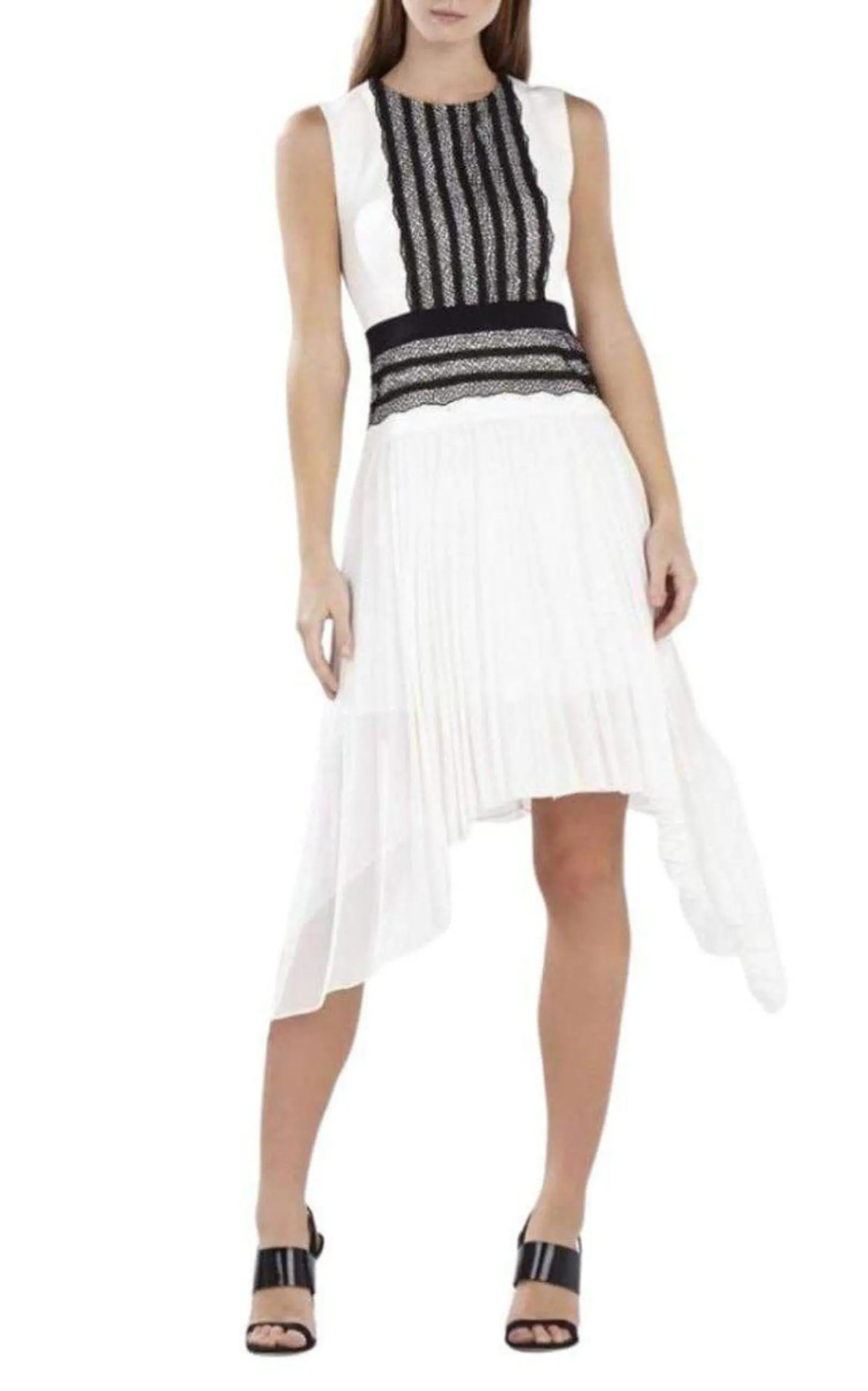 Sleeveless Pleated-Skirt Lace-Trim Dress sold by Runaway Catalog