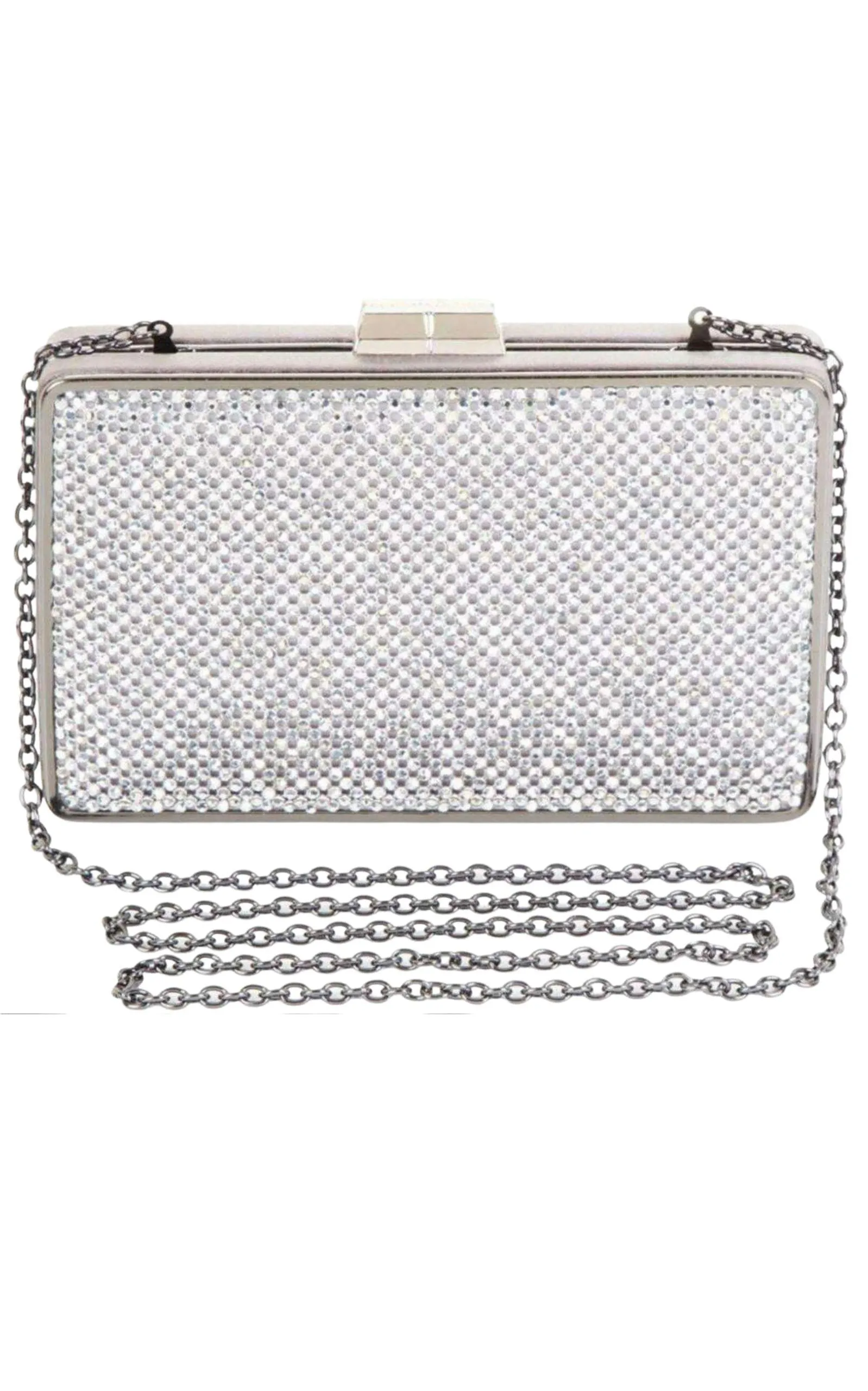 Sonia Silver Crystal Mesh Satin Frame Clutch sold by Runaway Catalog