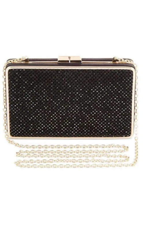 Sonia Black Crystal Mesh Satin Frame Clutch sold by Runaway Catalog