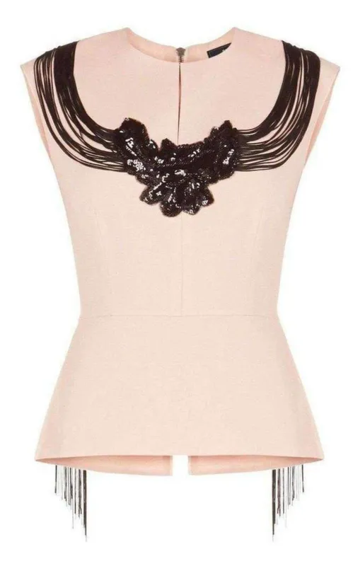 Virginie Beaded Fringe Peplum Top made by Runaway Catalog