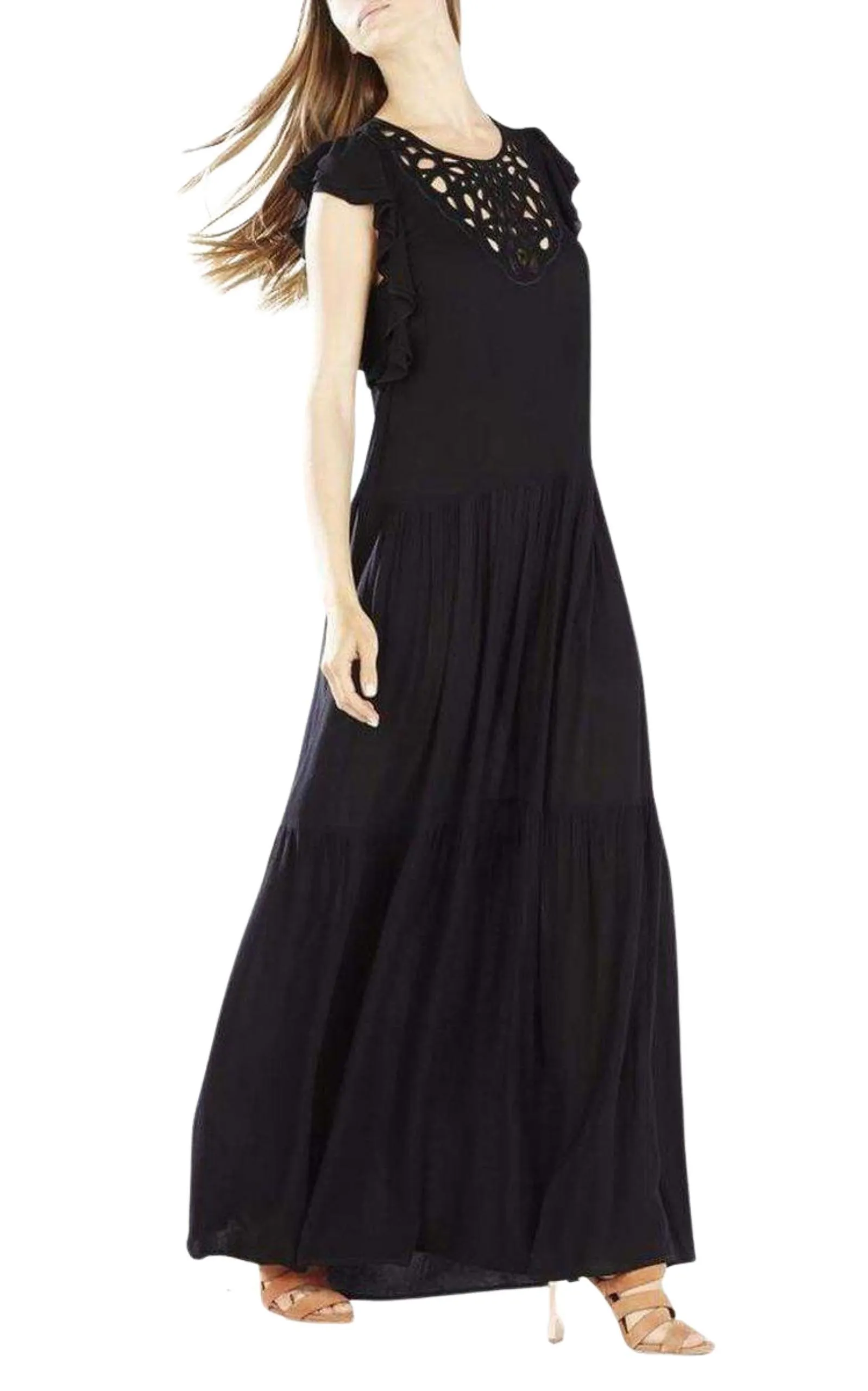 Lyndsy Flutter Sleeve Cutout Embroidered Maxi Dress sold by Runaway Catalog product image thumbnail 3