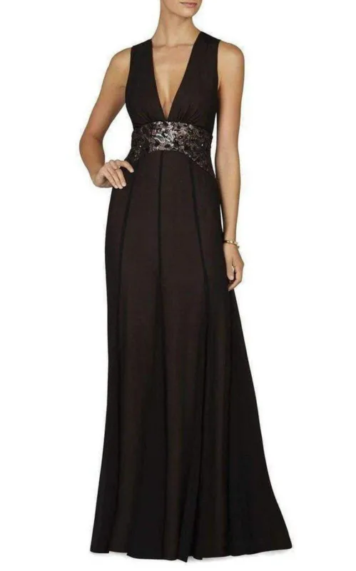 Stacy Plunging V Neck Embellished Waist Gown sold by Runaway Catalog