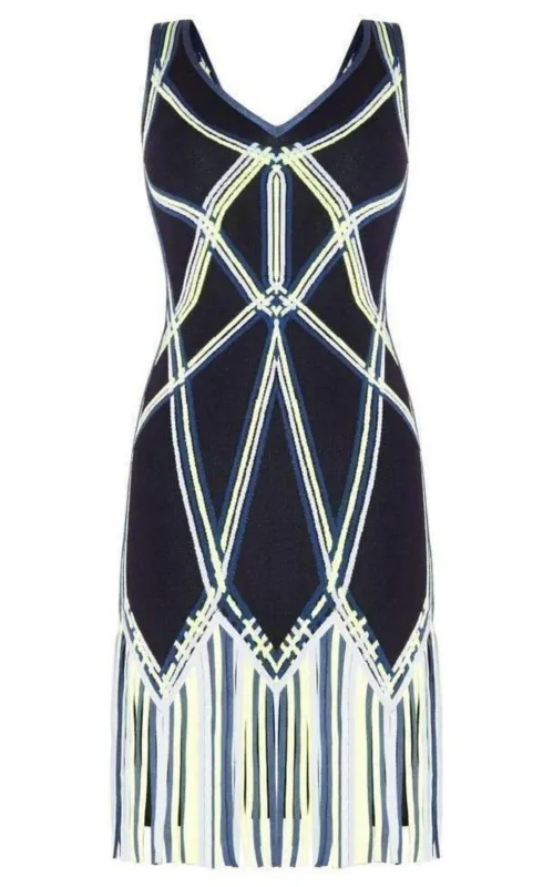 Charoletta Basket Weave Fringe Jacquard Dress made by Herve Leger