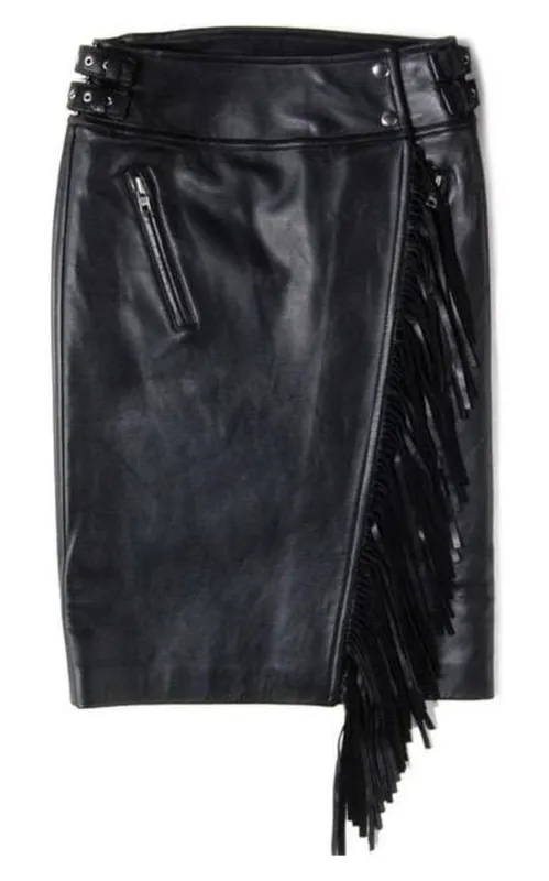 Leather Fringe Moto Skirt sold by Runaway Catalog