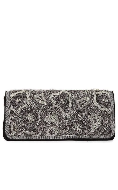 Black Nabuck Leather & Swarovski Crystal Clutch sold by Runaway Catalog