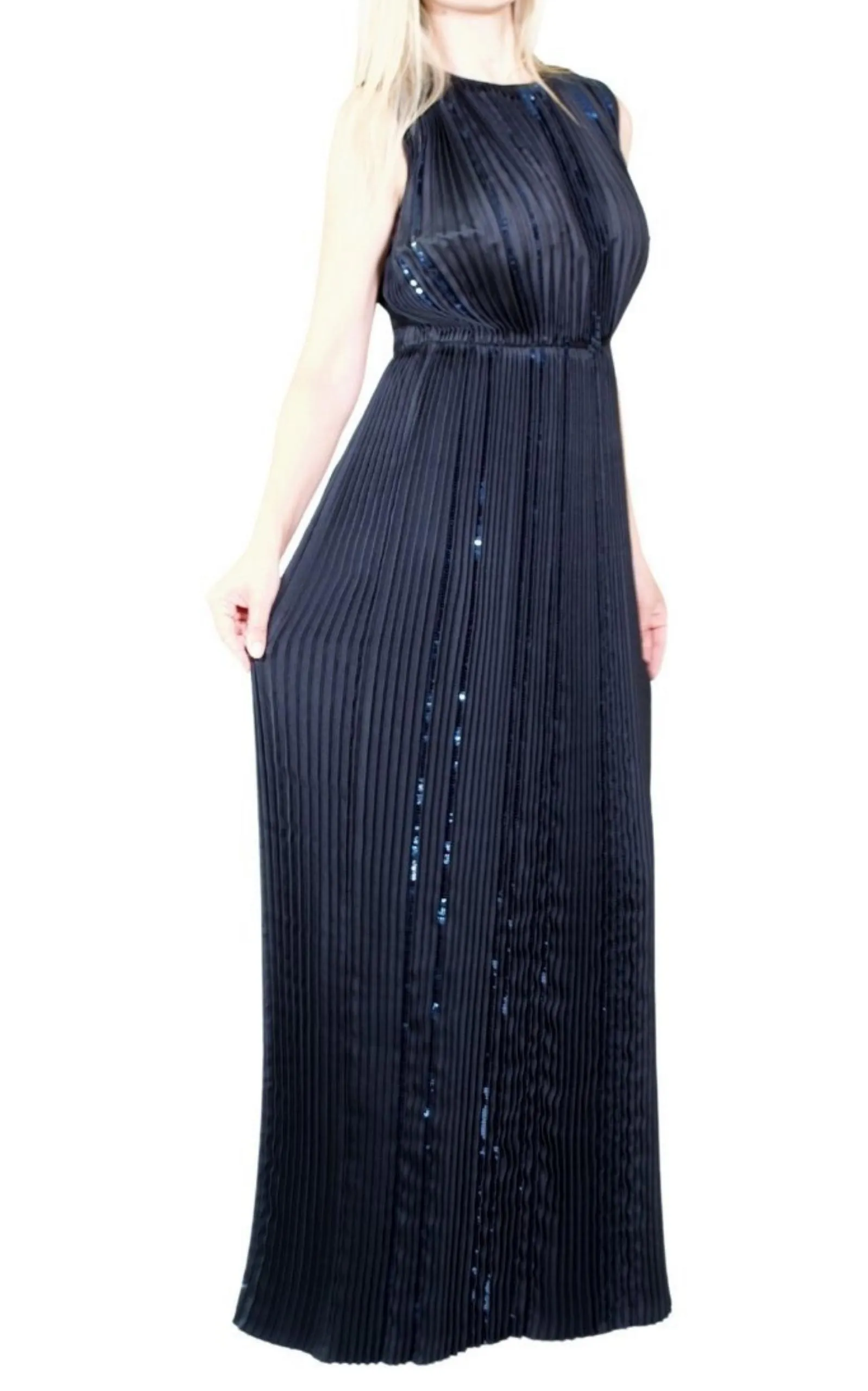 Black Pleated Sequin Embellished Maxi Silk Gown sold by Runaway Catalog product image thumbnail 4