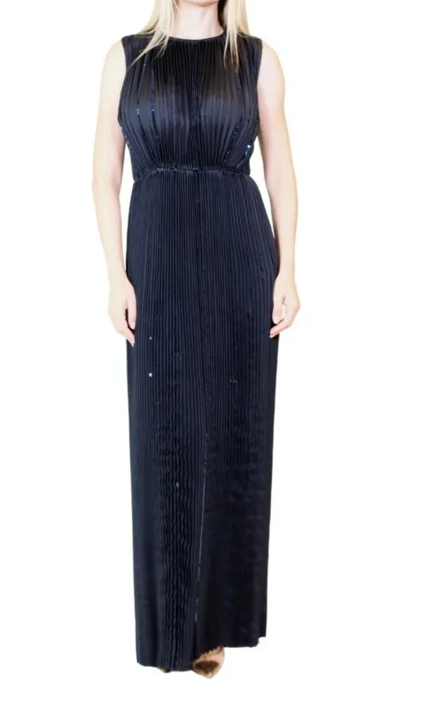 Black Pleated Sequin Embellished Maxi Silk Gown sold by Runaway Catalog