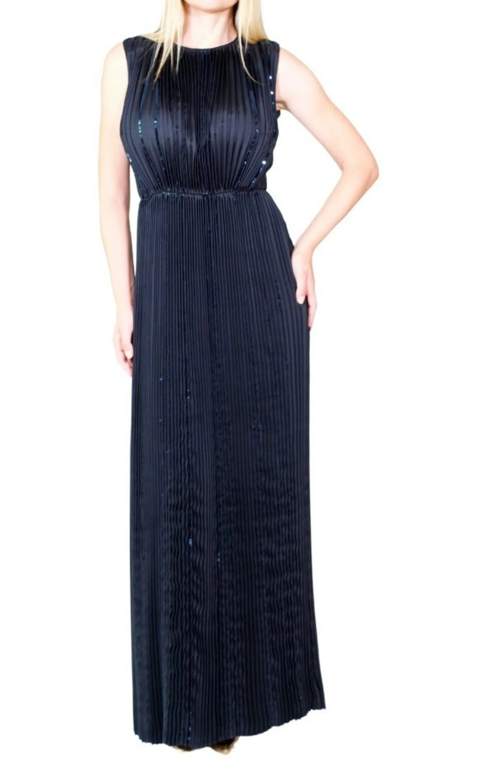 Black Pleated Sequin Embellished Maxi Silk Gown sold by Runaway Catalog product image thumbnail 5