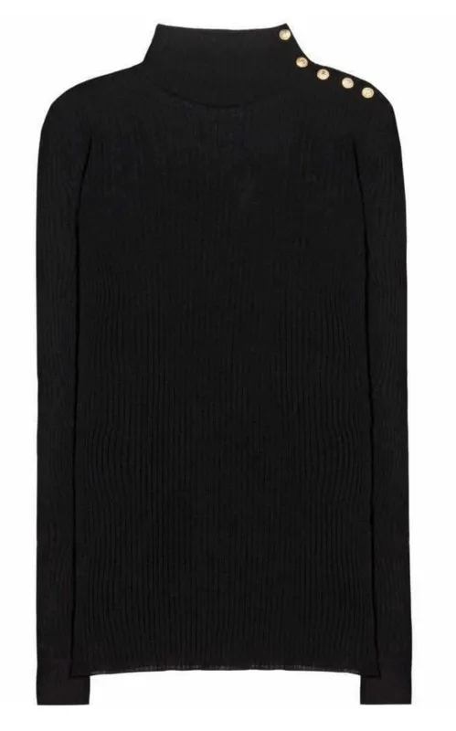 Black Embellished Wool Turtleneck Sweater made by Balmain