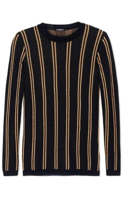 Black And Gold Striped Sweater made by Balmain