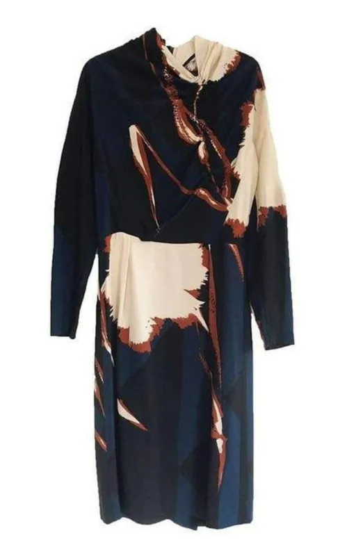 Navy Crepe Abstract Print Dress sold by Runaway Catalog