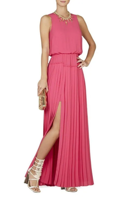 Pink Jenine High Split Pleated Skirt Maxi Dress sold by Runaway Catalog