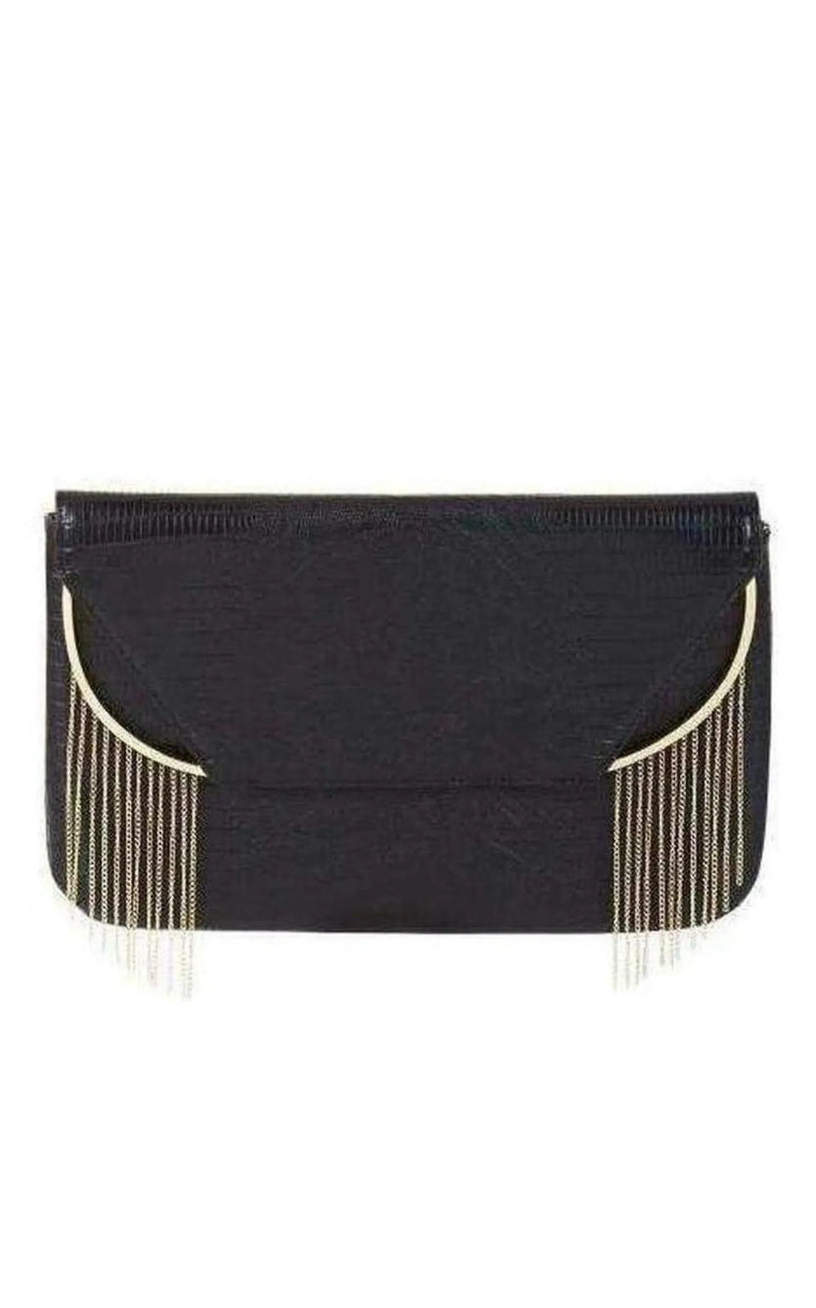 Black Snake Embossed Chain Fringe Clutch sold by Runaway Catalog