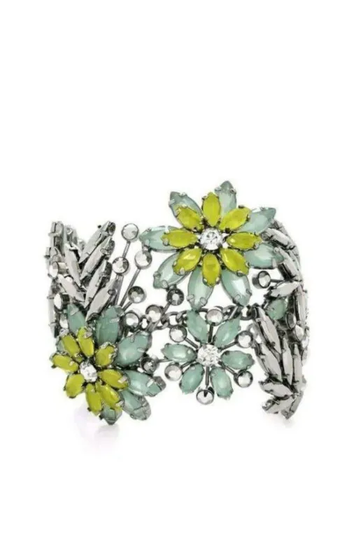 Green Floral Stone Cuff Bracelet sold by Runaway Catalog