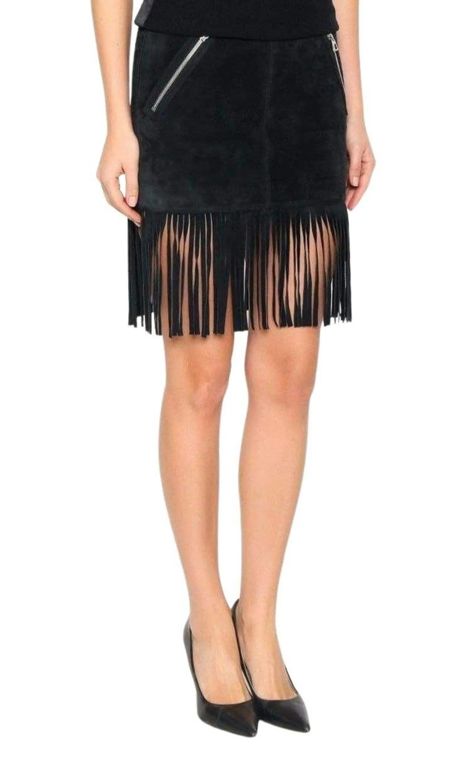 Black Leather Fringe Skirt sold by Runaway Catalog product image thumbnail 3