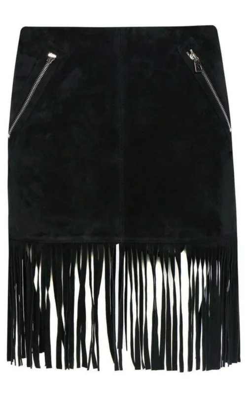 Black Leather Fringe Skirt sold by Runaway Catalog