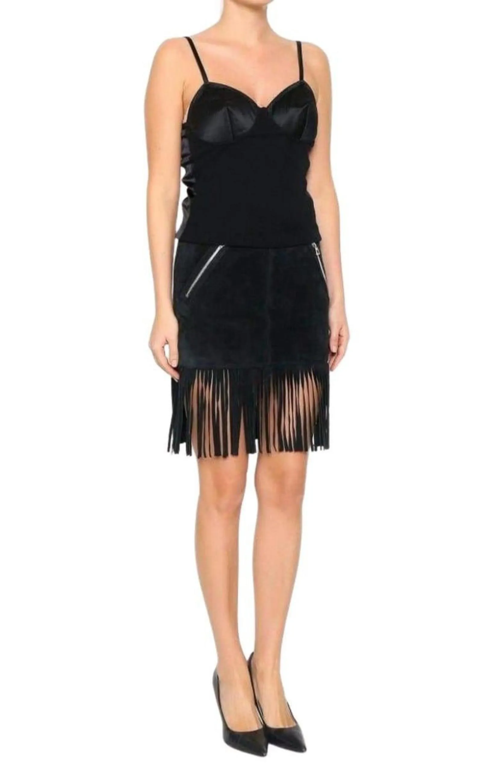 Black Leather Fringe Skirt sold by Runaway Catalog product image thumbnail 2